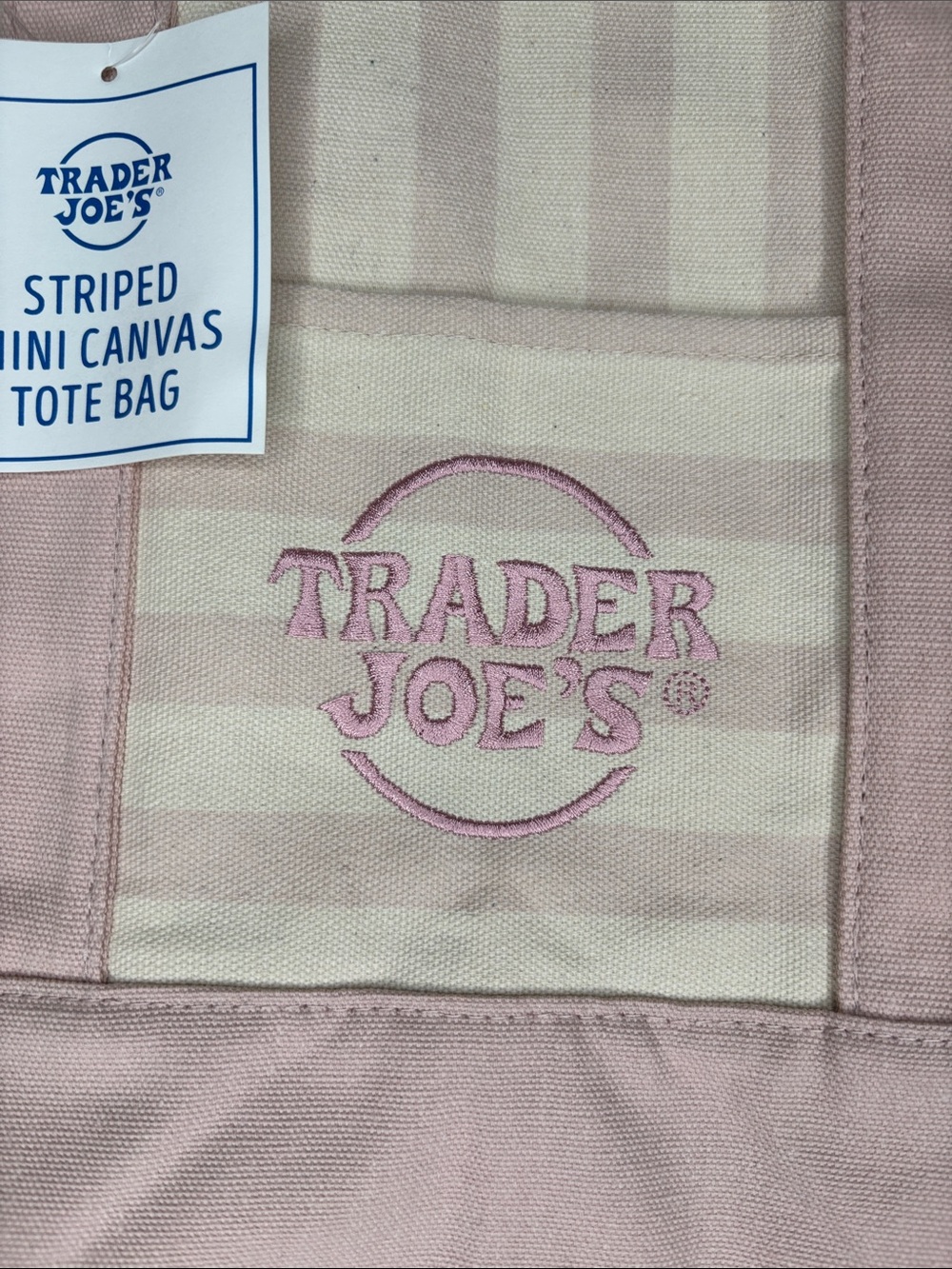 Trader Joe’s Lavender/Baby Pink Mini Striped Tote Bag - Picture 2 of 5
